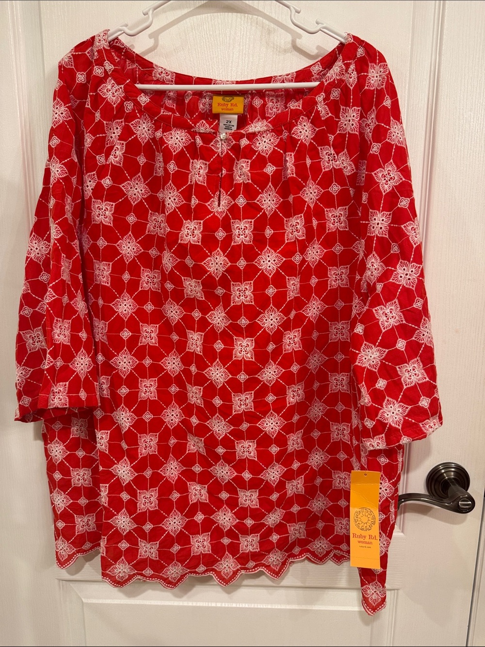 Ruby Rd. Red and White Geo-Print Tunic Top
